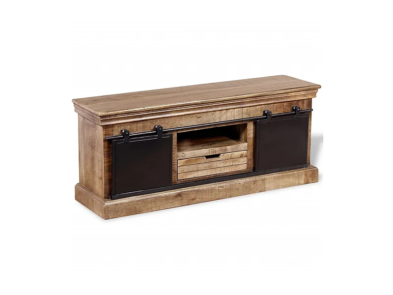 Meuble TV avec 2 portes coulissantes Bois de manguier massif