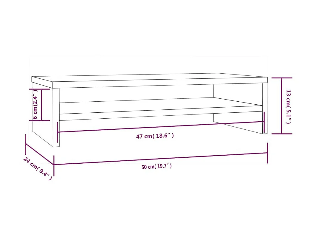 Monitorstandaard Wit 50x24x13 cm Massief grenenhout