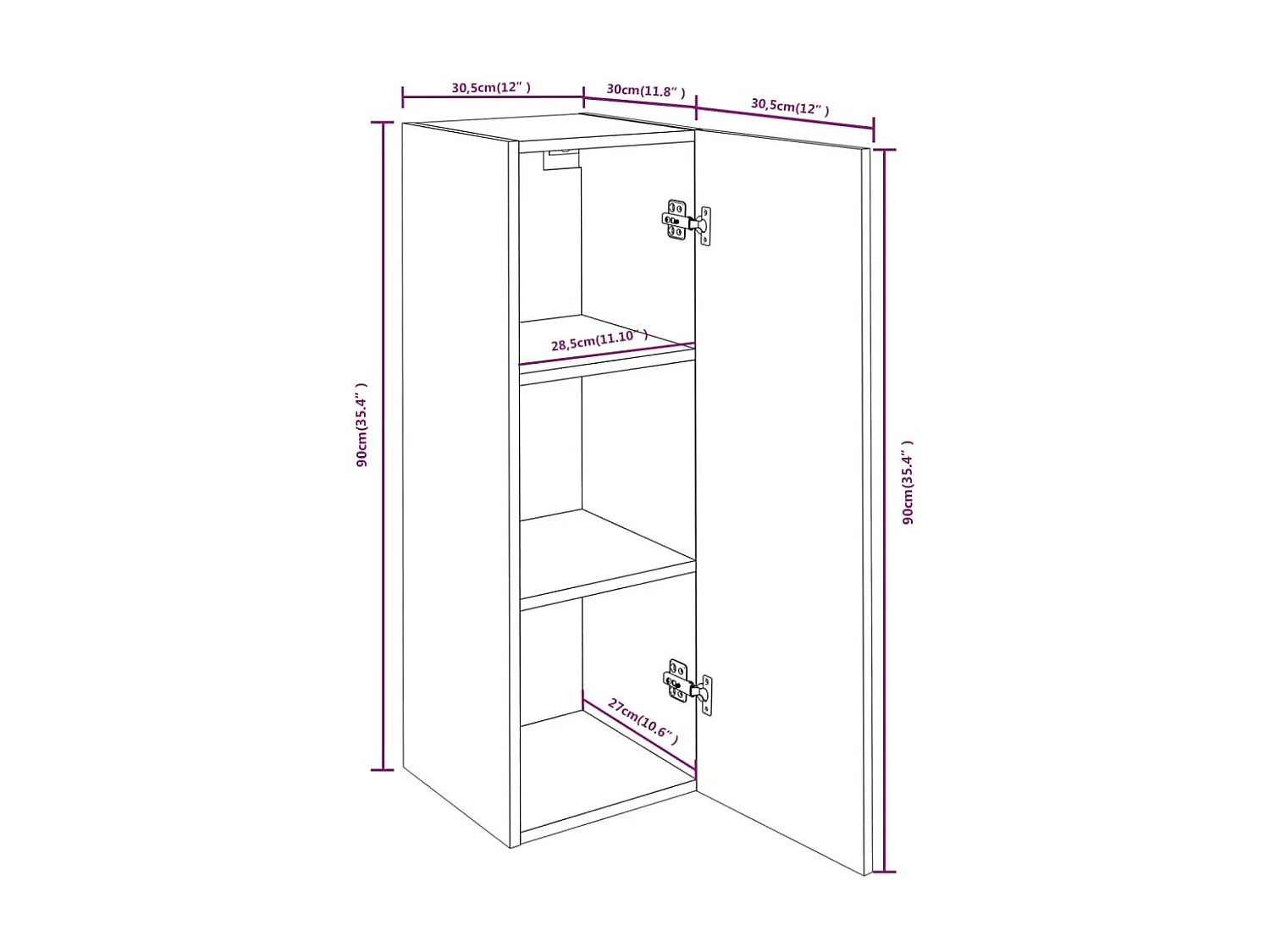 Mobile TV 2 pz Rovere marrone 30,5x30x90 cm MDF