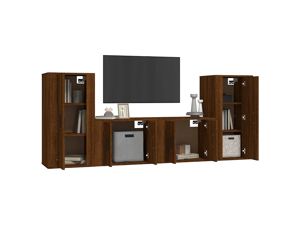 4-delige tv-standaardset bruin eiken parket