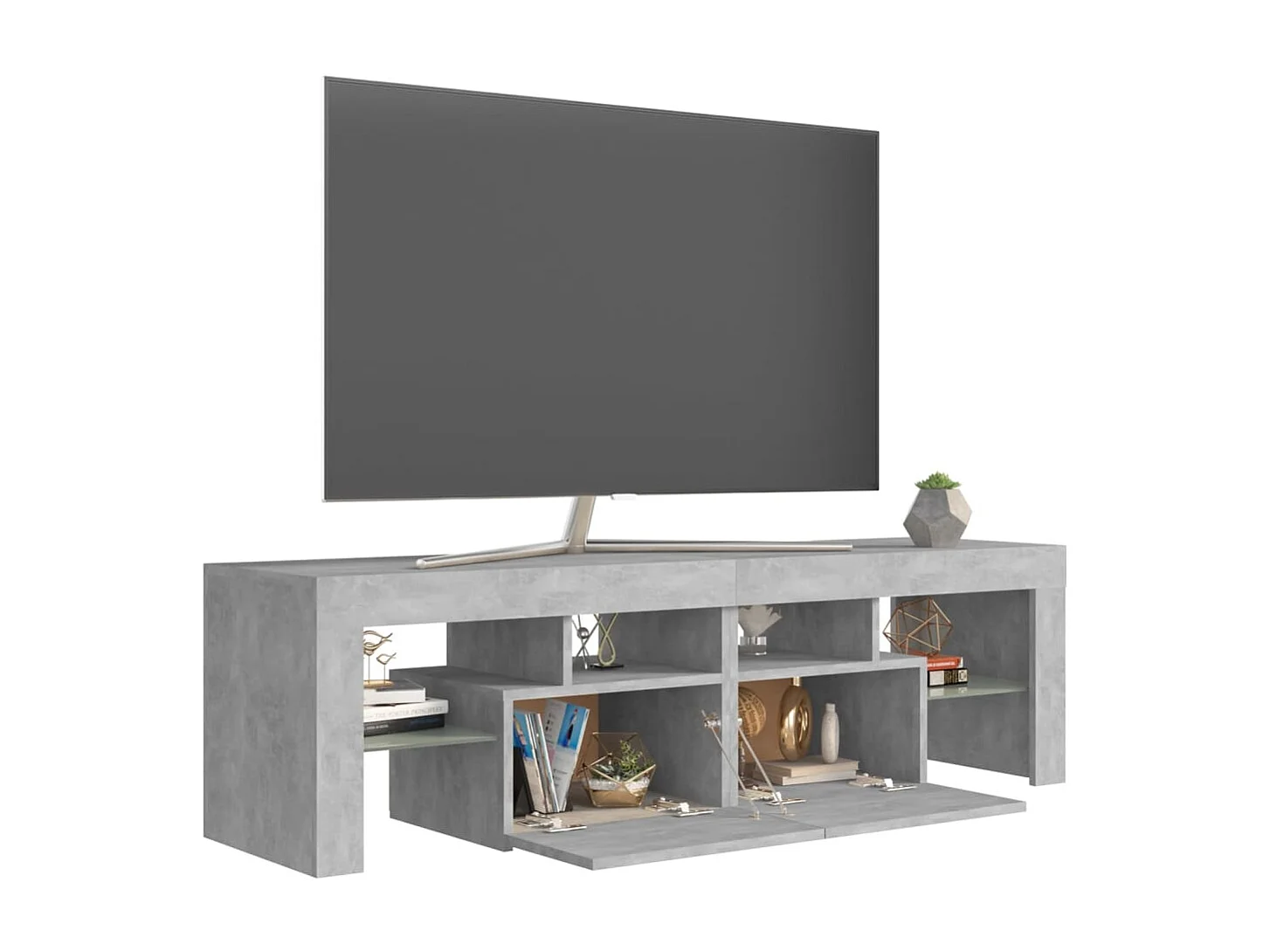 Meuble TV avec lumières LED Gris béton 140x36,5x40 cm