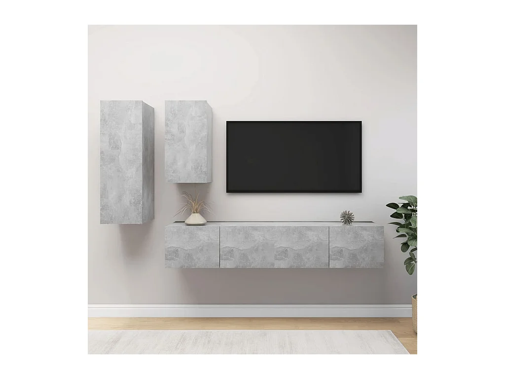 TV-Schrank-Set 4-tlg. Betongraue Spanplatte