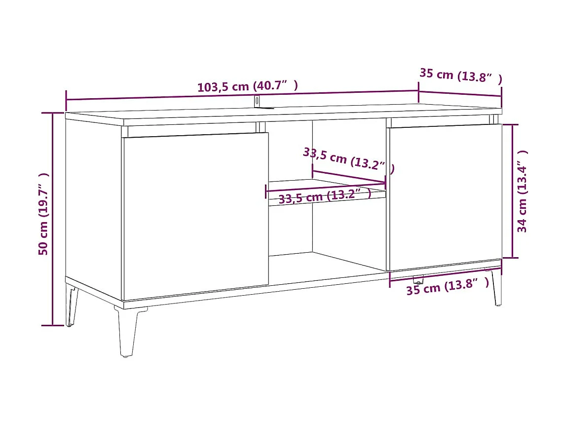 Móvel de TV com pés de metal cinza Sonoma 103,5x35x50 cm