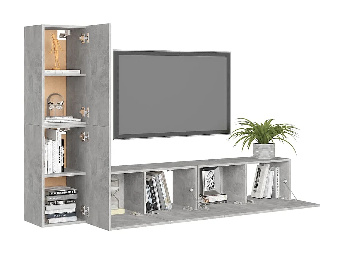 TV-Schrank-Set 4-tlg. Betongraue Spanplatte