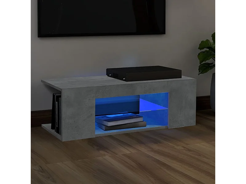 Meuble TV avec lumières LED gris béton 90x39x30 cm