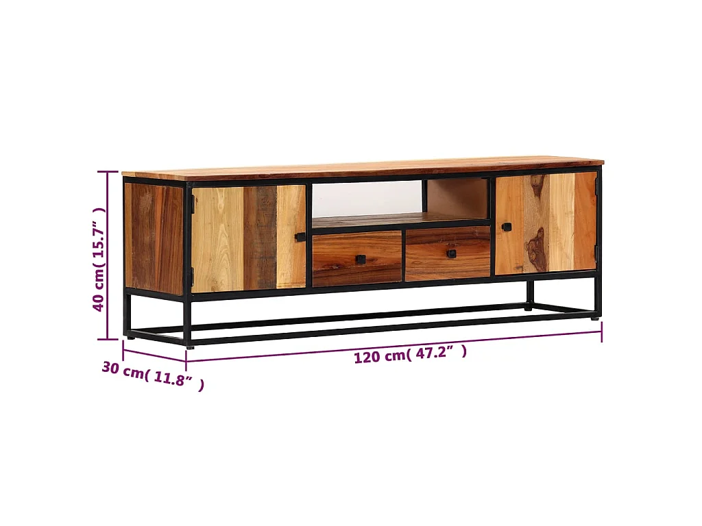 TV-meubel 120 x 30 x 40 cm Massief hergebruikt hout en staal