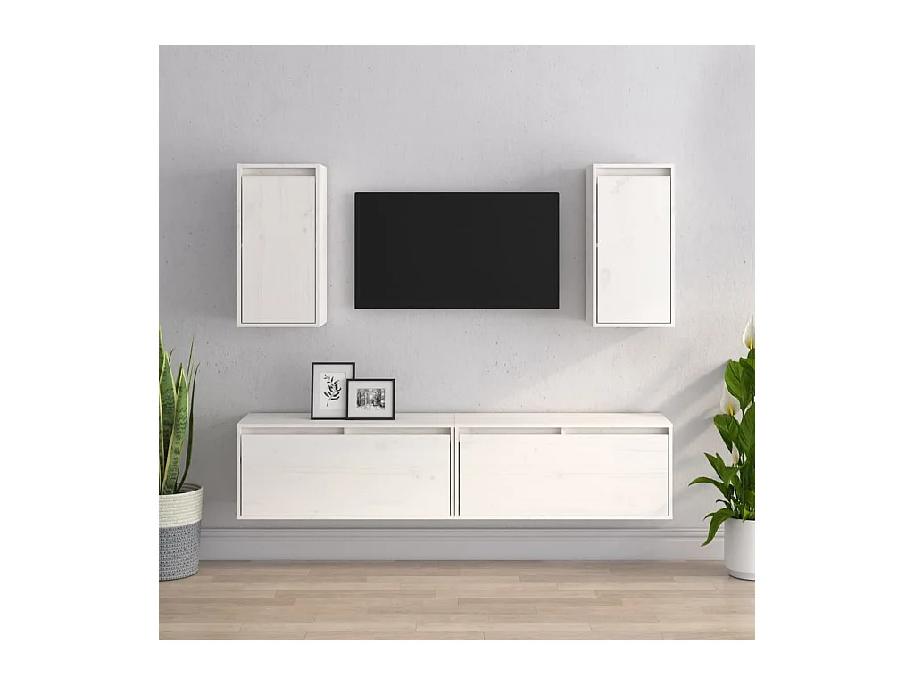 Meubles TV 4 pcs Blanc Bois massif de pin