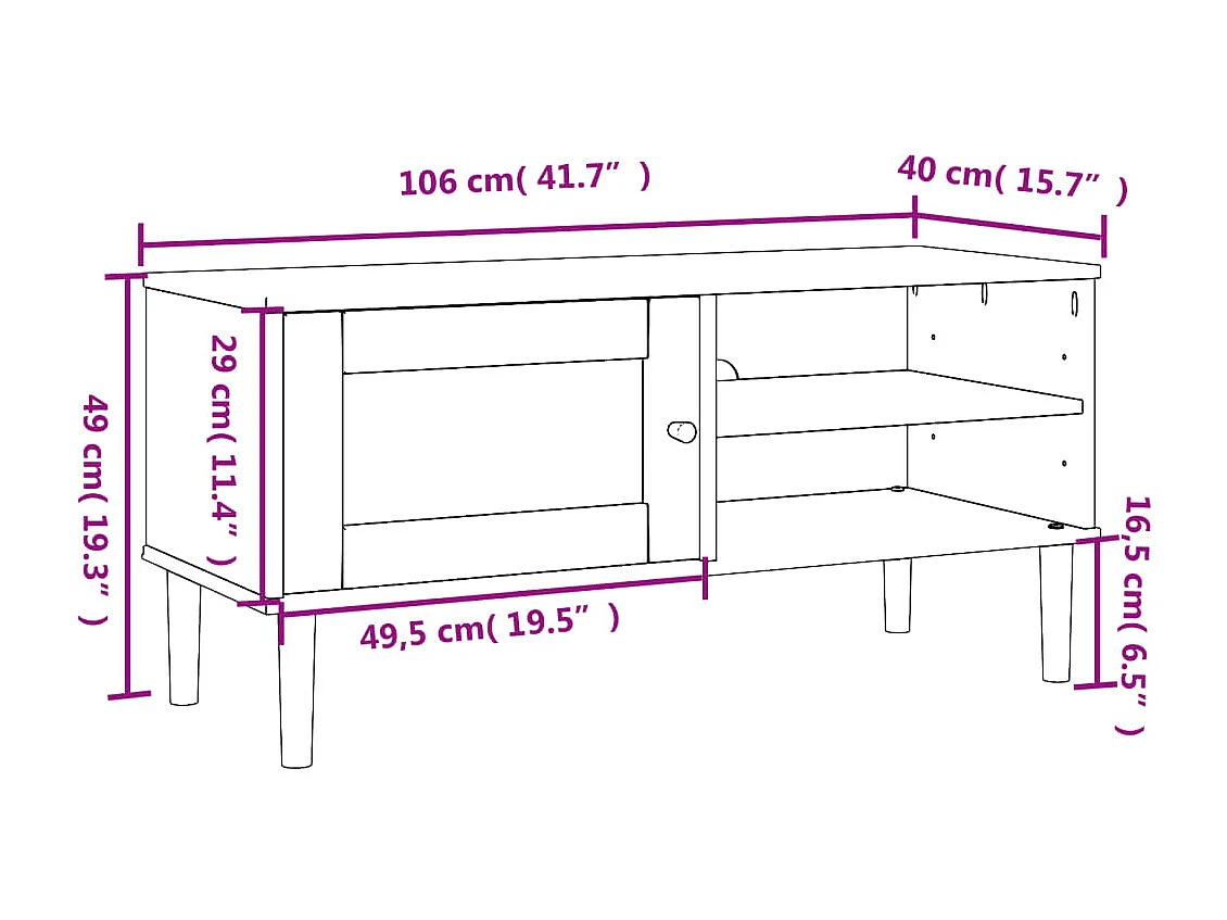 Meuble TV SENJA aspect rotin marron 106x40x49cm bois massif pin