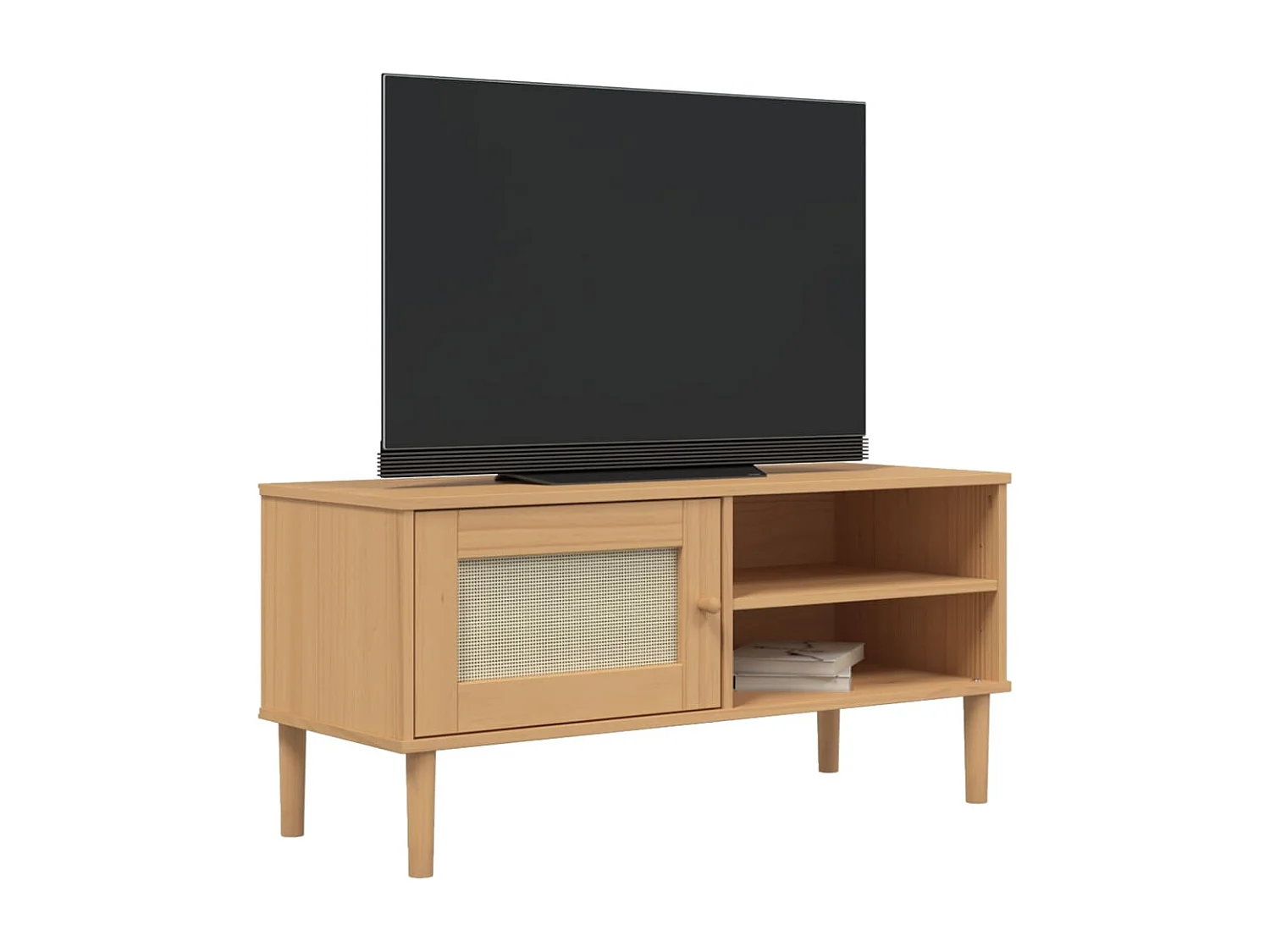 Meuble TV SENJA aspect rotin marron 106x40x49cm bois massif pin