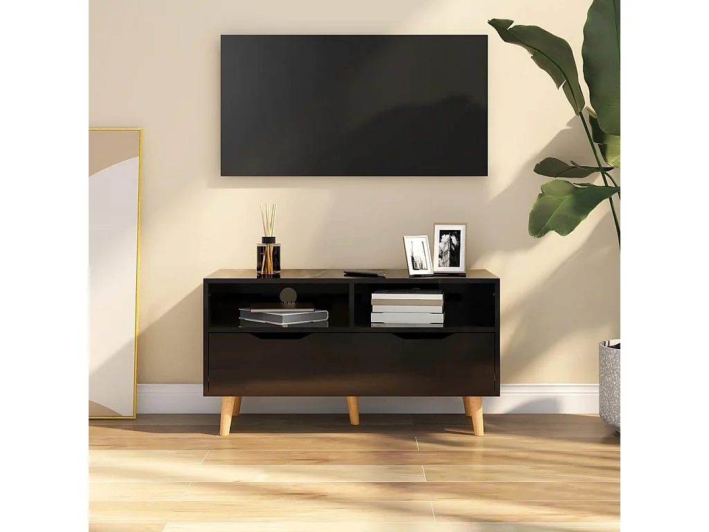 Meuble TV noir brillant 90x40x48,5 cm bois d'ingénierie