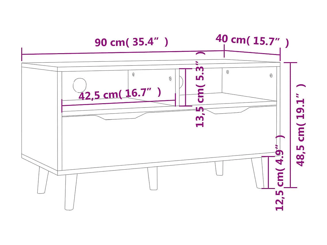 Meuble TV noir brillant 90x40x48,5 cm bois d'ingénierie