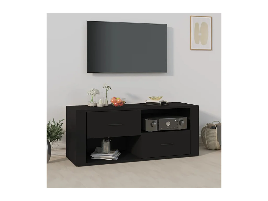 Zwart TV-meubel 100x35x40 cm Bewerkt hout