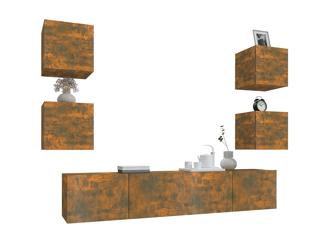 6-teiliges TV-Schrank-Set. Holzwerkstoff aus geräucherter Eiche