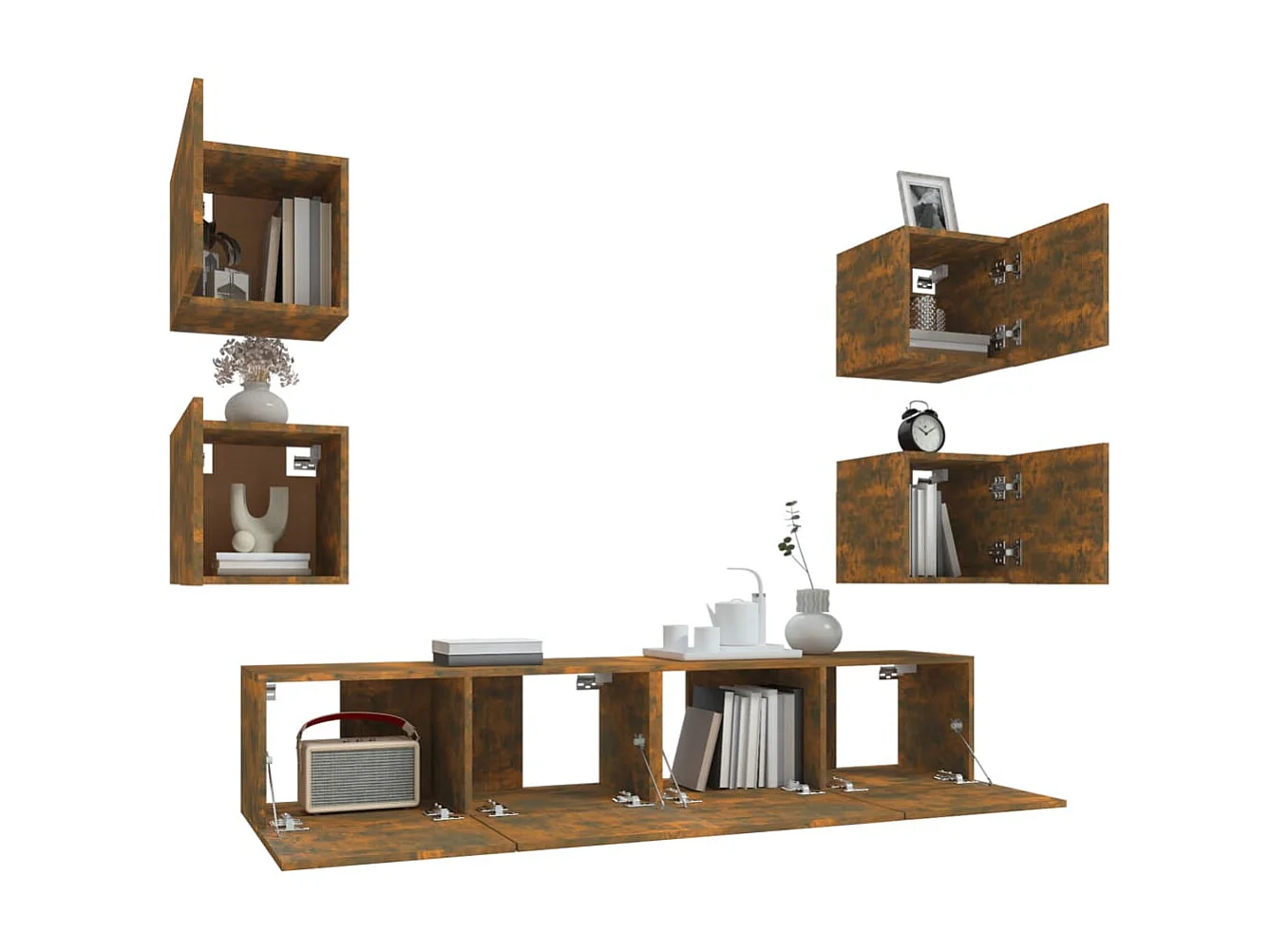 6-teiliges TV-Schrank-Set. Holzwerkstoff aus geräucherter Eiche