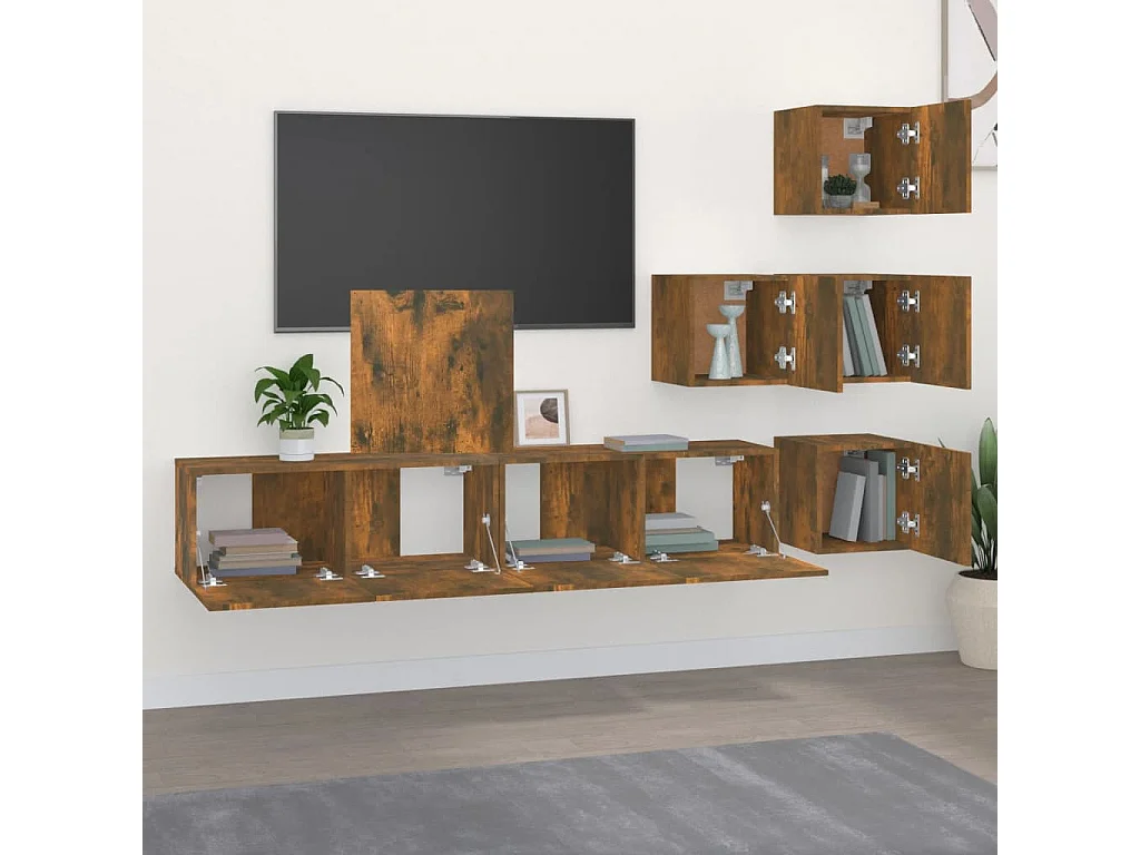 Meuble TV mural Chêne fumé Bois d'ingénierie