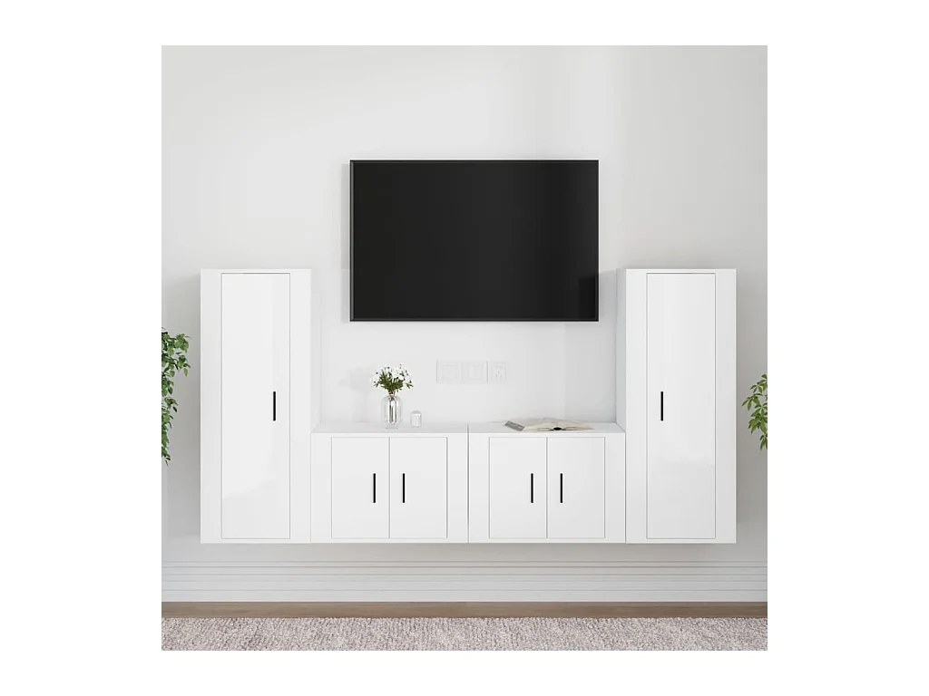 Ensemble de meubles TV 4 pcs Blanc brillant Bois d'ingénierie