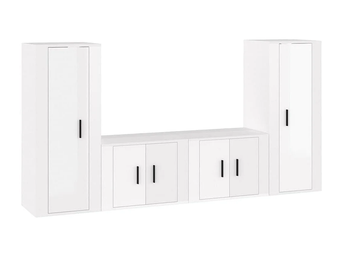 Conjunto de suporte de TV de 4 peças em madeira projetada em branco brilhante