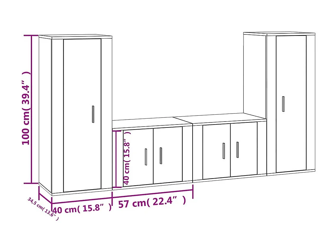 Conjunto de suporte de TV de 4 peças em madeira projetada em branco brilhante