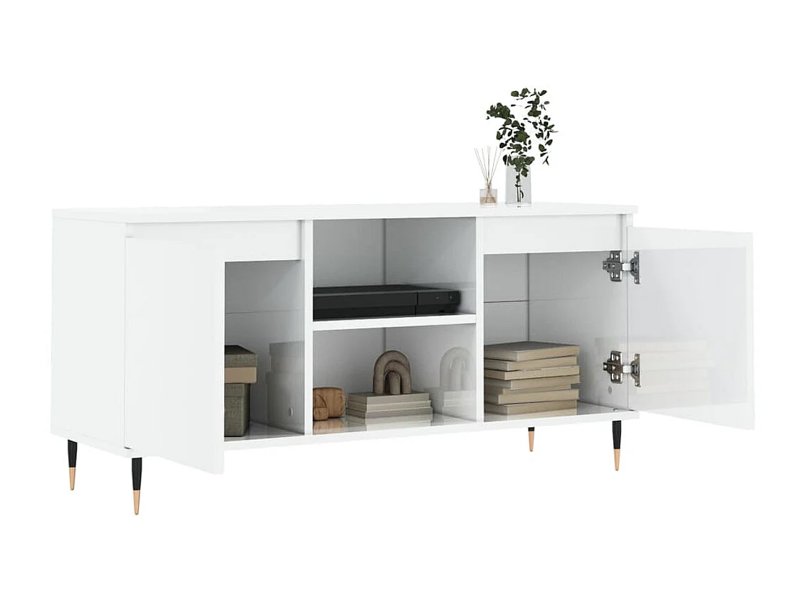 Meuble TV blanc brillant 104x35x50 cm bois d'ingénierie