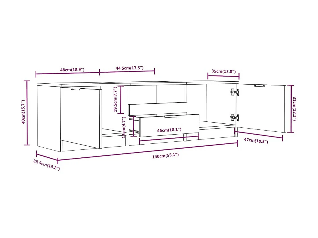 TV-meubel Glanzend wit 140x35x40 cm Bewerkt hout