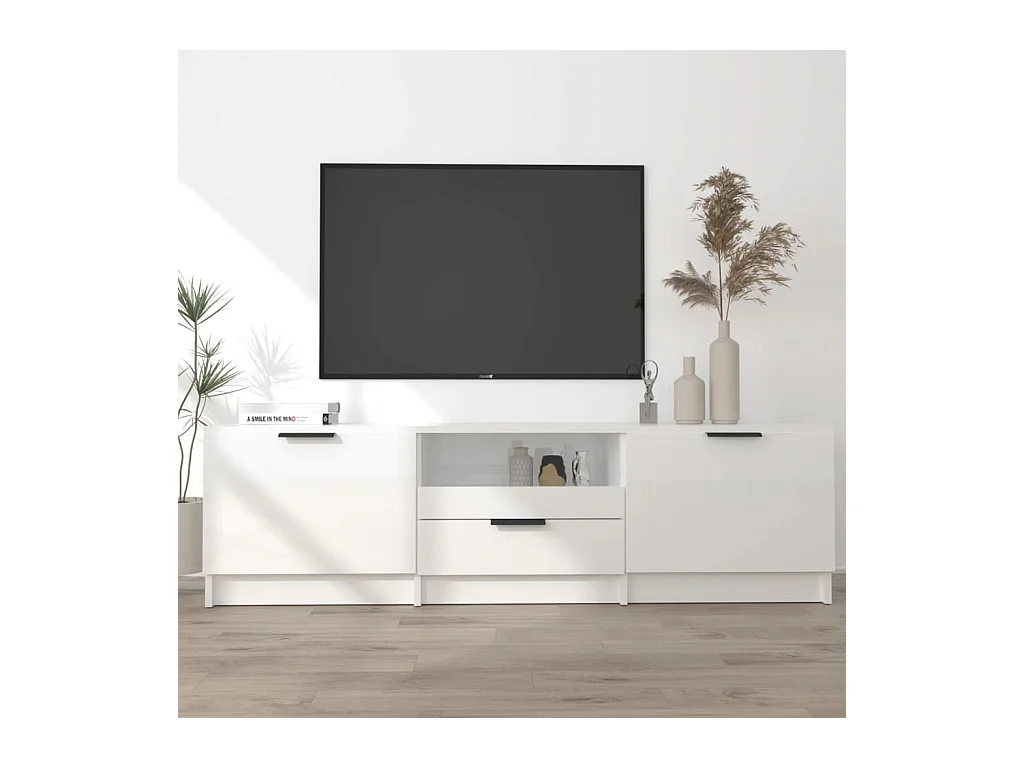 Meuble TV Blanc brillant 140x35x40 cm Bois d'ingénierie