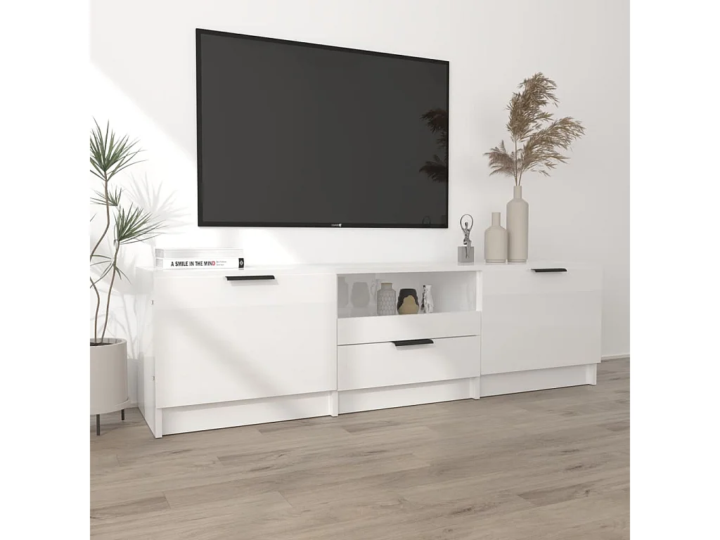 Meuble TV Blanc brillant 140x35x40 cm Bois d'ingénierie