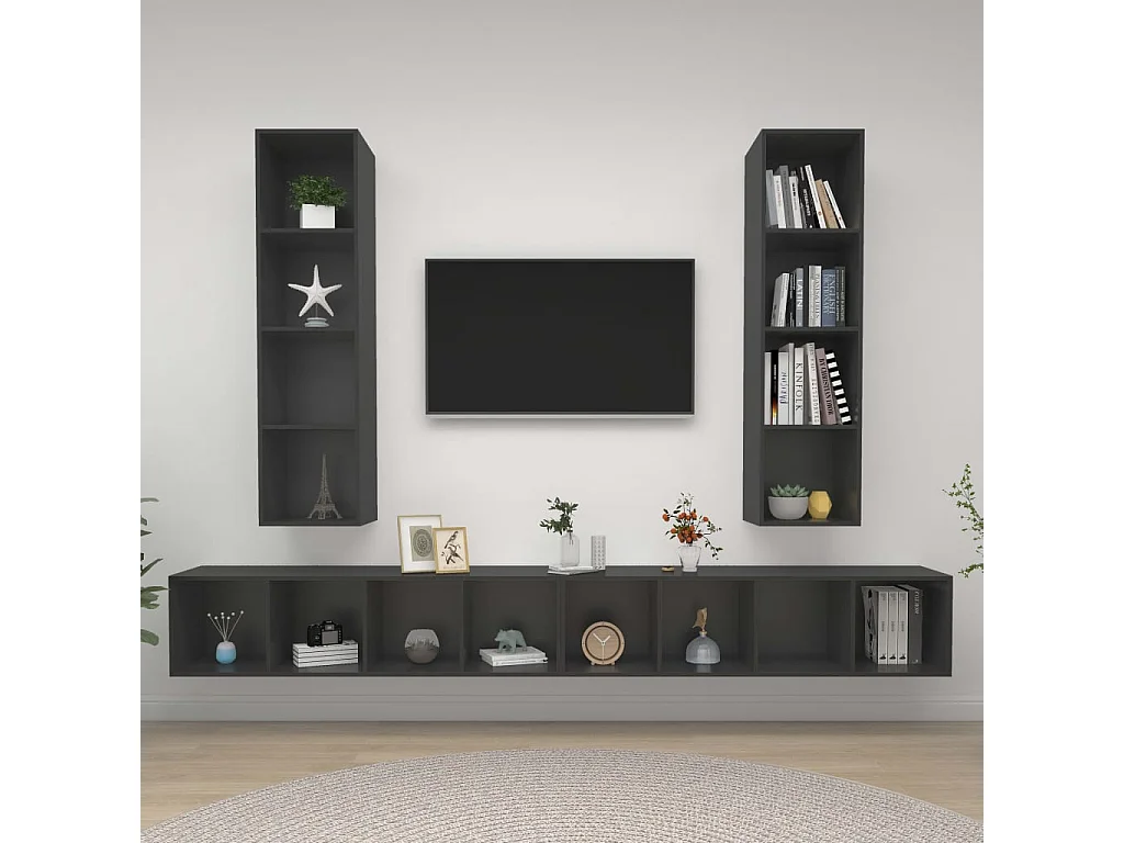 Meubles TV muraux 4 pcs Gris Aggloméré
