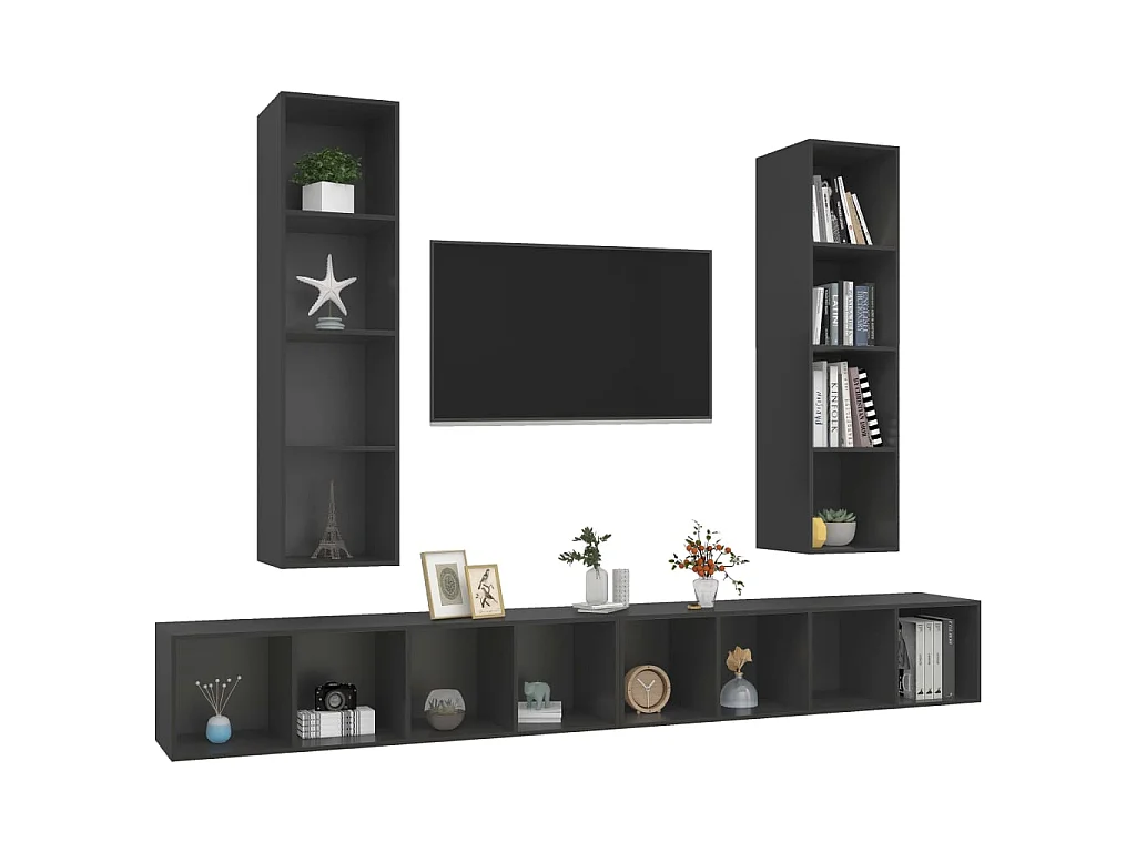 Meubles TV muraux 4 pcs Gris Aggloméré