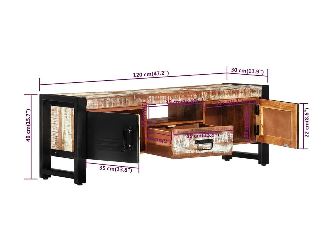 TV-Schrank 120x30x40 cm Massives Altholz