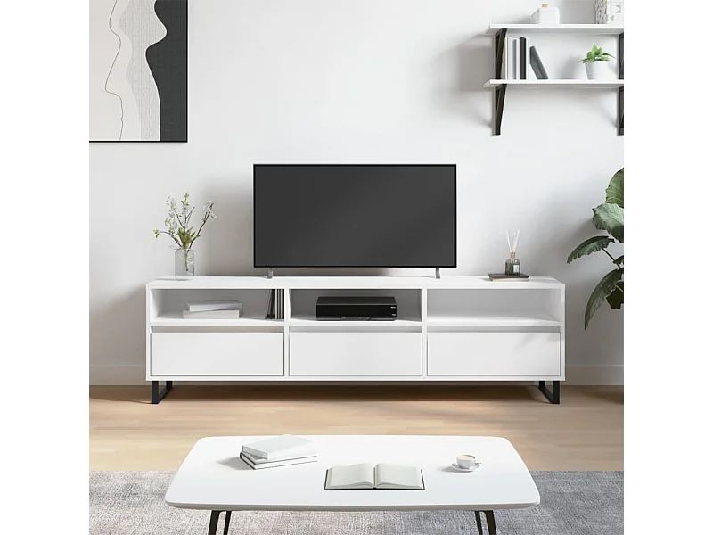 Meuble TV blanc 150x30x44,5 cm bois d'ingénierie