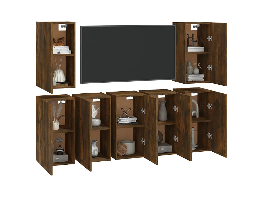 Móveis de TV 7 peças Carvalho fumê 30,5x30x60 cm Madeira projetada