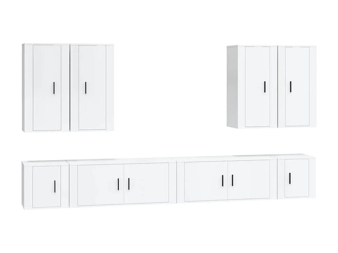 Conjunto de suporte de TV de 8 peças em madeira projetada em branco brilhante