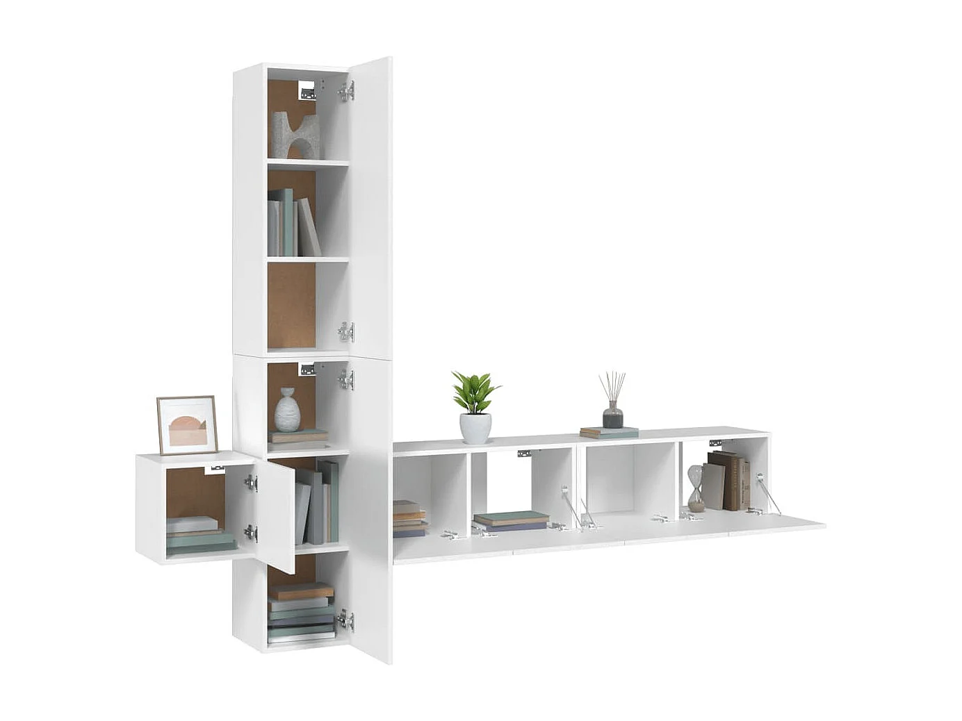 Conjunto de suporte de TV de 5 peças em madeira branca