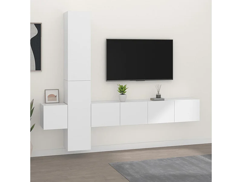 Ensemble de meubles TV 5 pcs Blanc Bois d'ingénierie