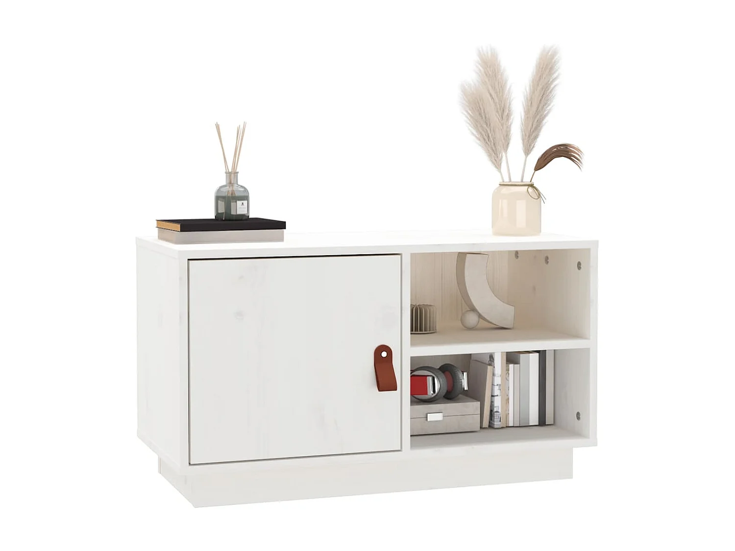 Meuble TV Blanc 70x34x40 cm Bois de pin massif