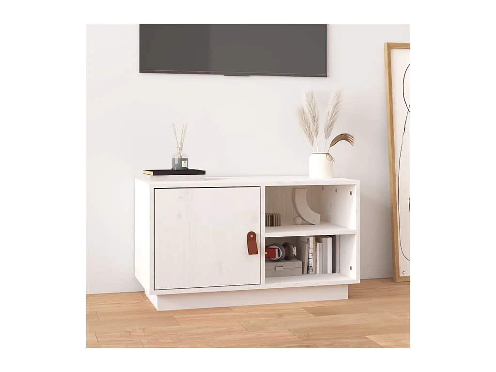 Meuble TV Blanc 70x34x40 cm Bois de pin massif