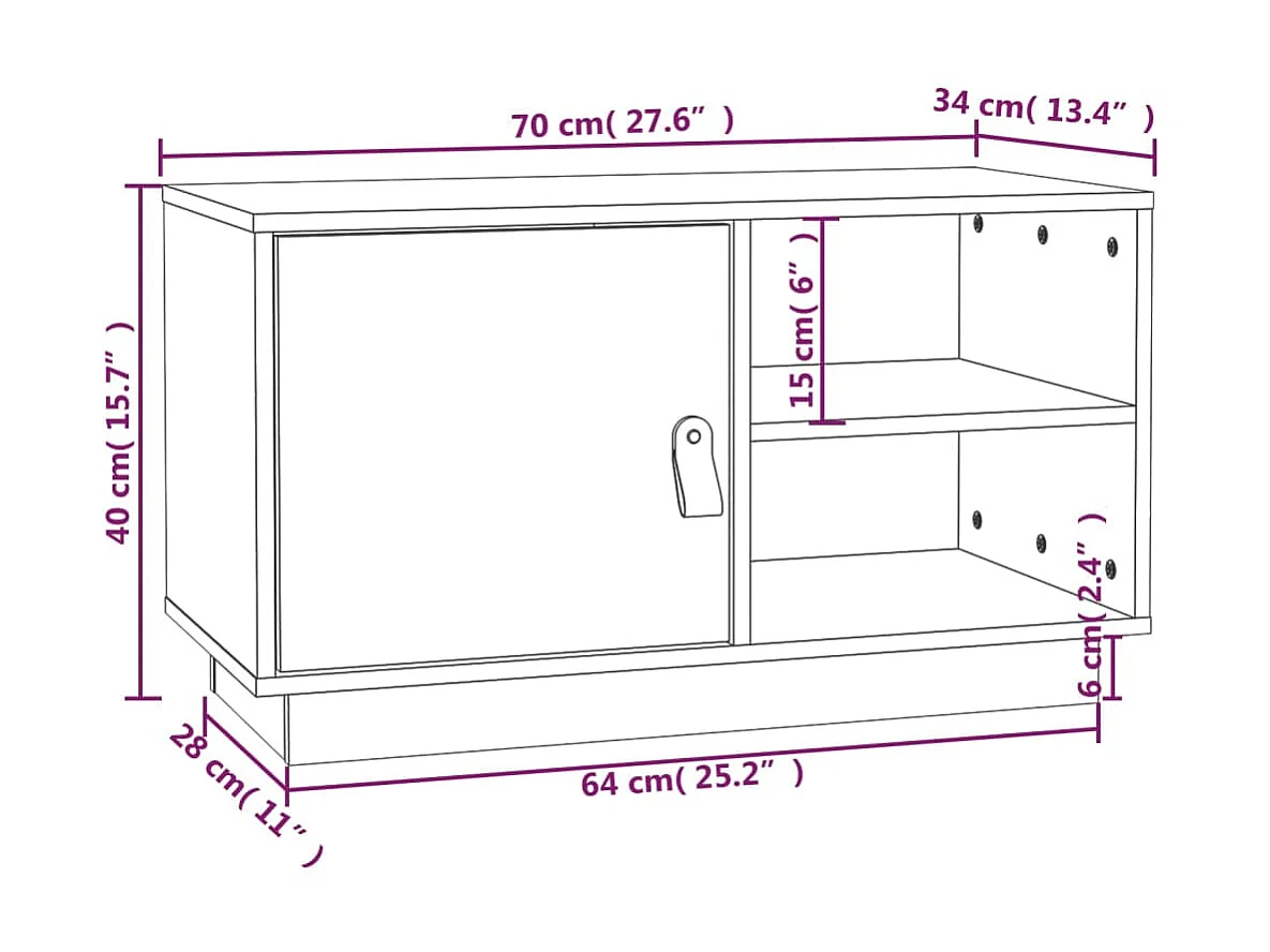 Meuble TV Blanc 70x34x40 cm Bois de pin massif