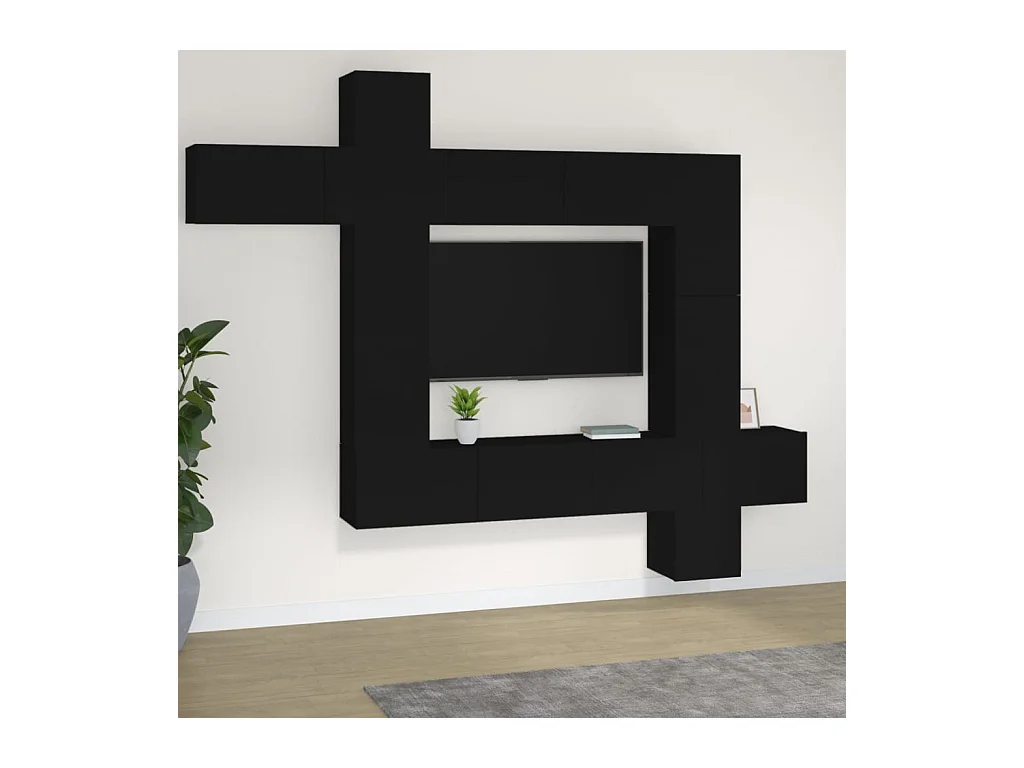 9-delige tv-standaardset zwart parket