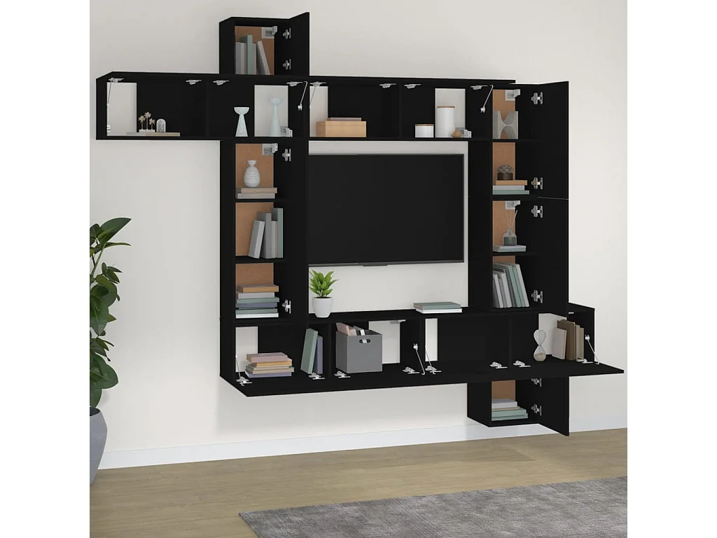 9-delige tv-standaardset zwart parket