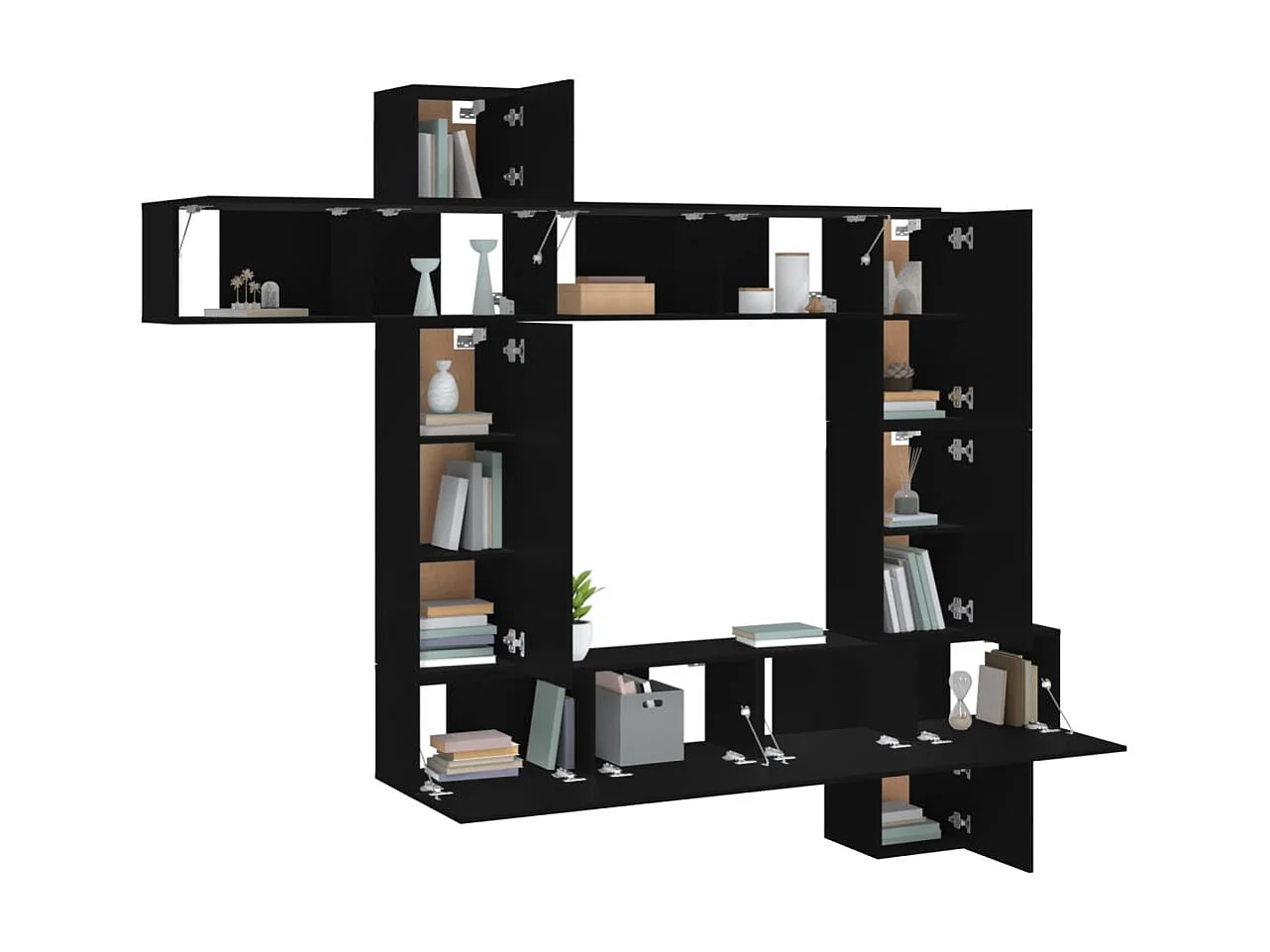 9-delige tv-standaardset zwart parket