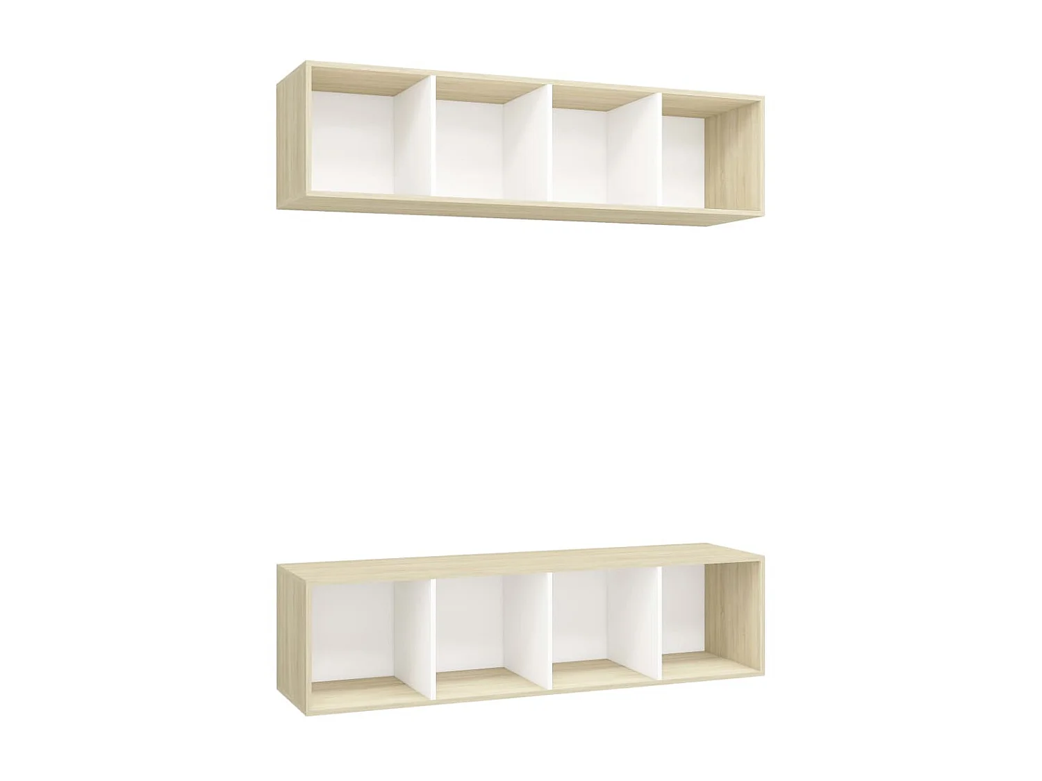 Móveis de TV de parede 2 peças em aglomerado branco e carvalho Sonoma