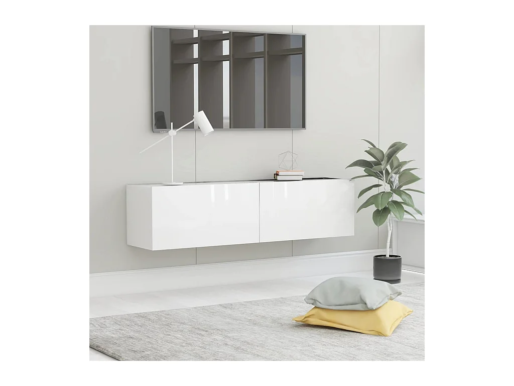 Meuble TV Blanc brillant 120x30x30 cm Aggloméré