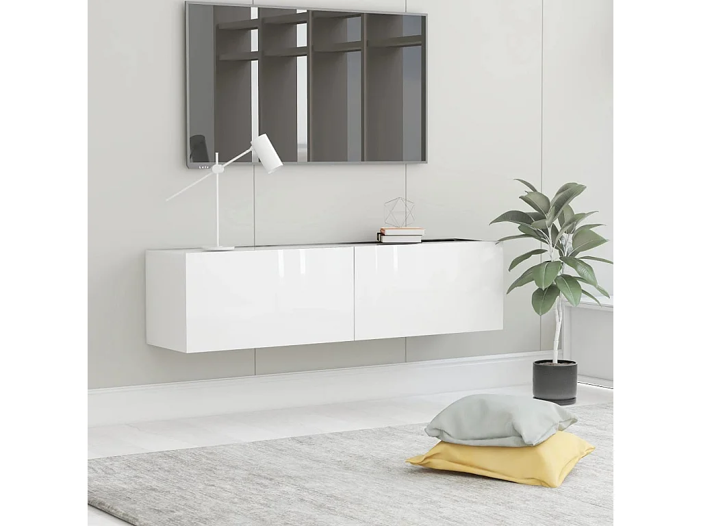 Meuble TV Blanc brillant 120x30x30 cm Aggloméré