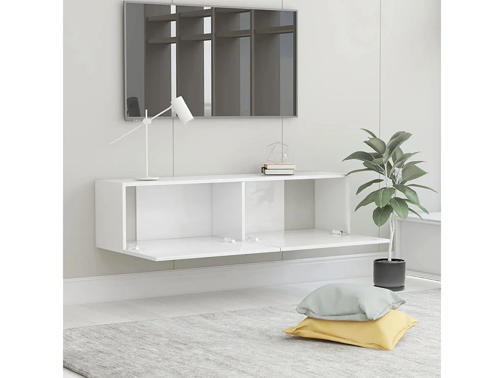 Meuble TV Blanc brillant 120x30x30 cm Aggloméré