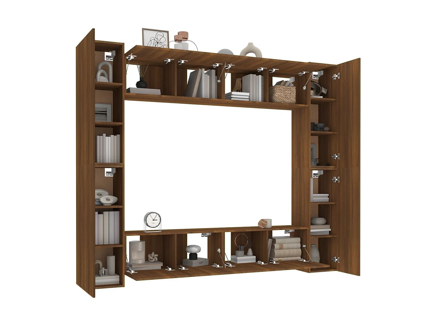 8-teiliges TV-Ständer-Set aus braunem Eichenholzwerkstoff