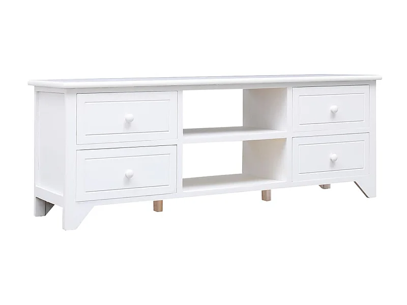 Meuble TV Blanc 108x30x40 cm Bois de Paulownia solide