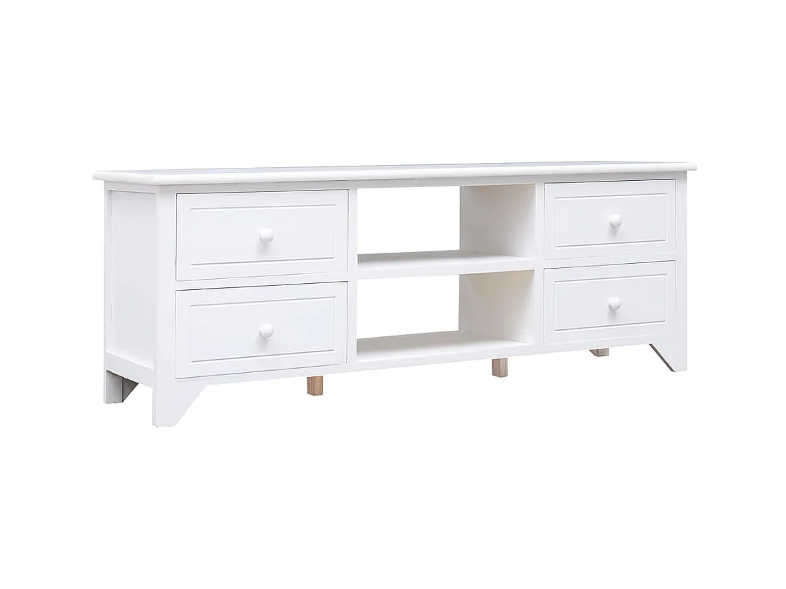 Meuble TV Blanc 108x30x40 cm Bois de Paulownia solide
