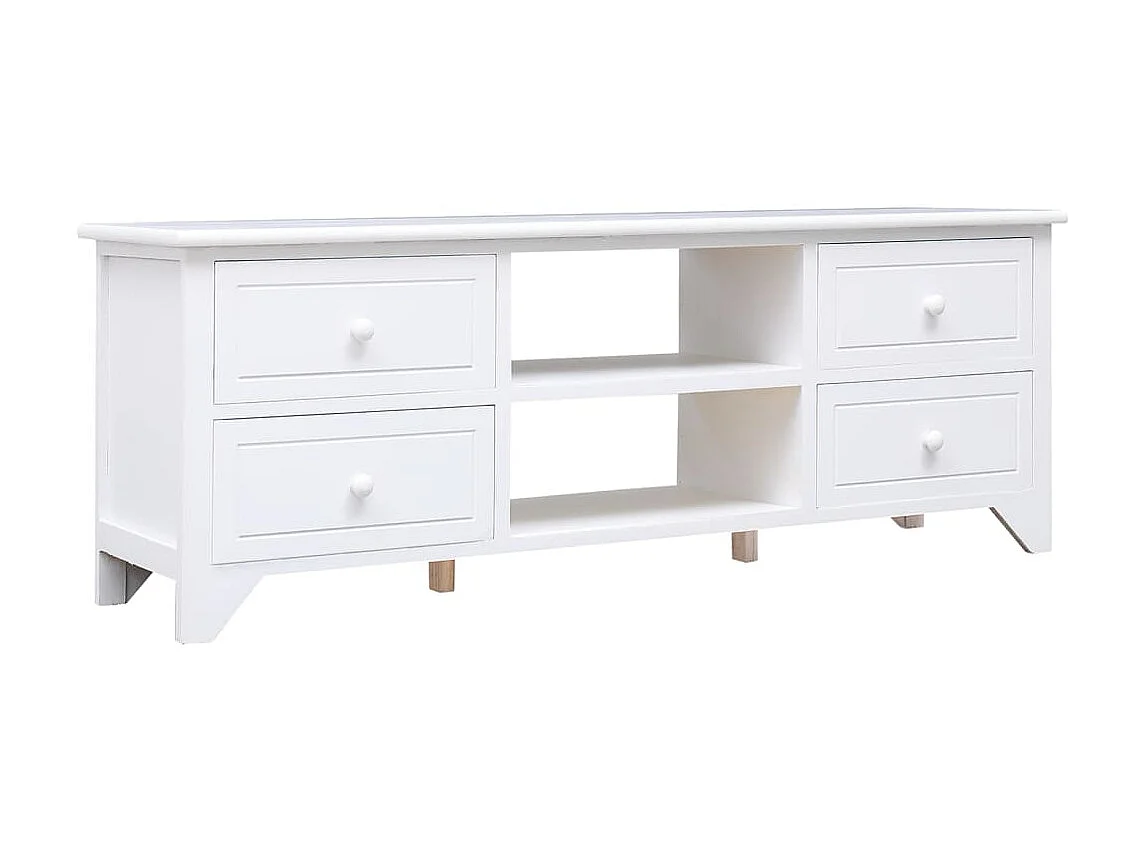 Meuble TV Blanc 108x30x40 cm Bois de Paulownia solide