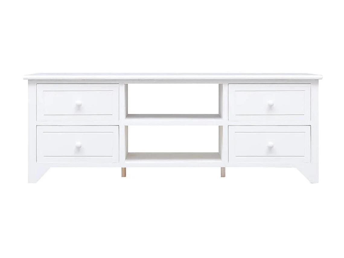 Meuble TV Blanc 108x30x40 cm Bois de Paulownia solide