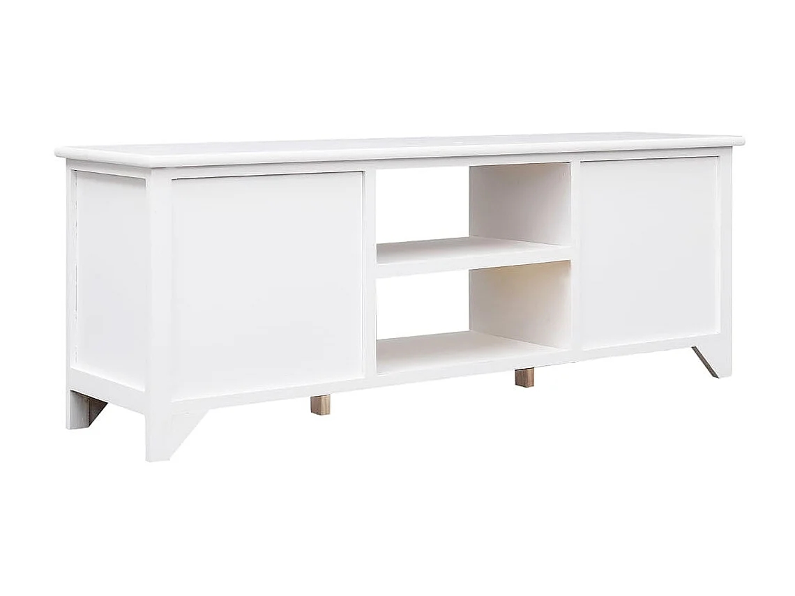 Meuble TV Blanc 108x30x40 cm Bois de Paulownia solide